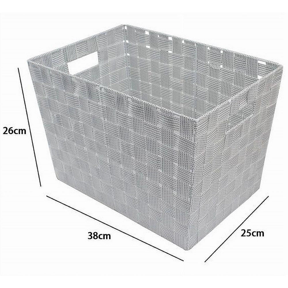 Trade Shop - Porta Oggetti Cesto Tessuto Intrecciato 38x26x25 Cm Maniglie Grigio Chiaro 79036 -