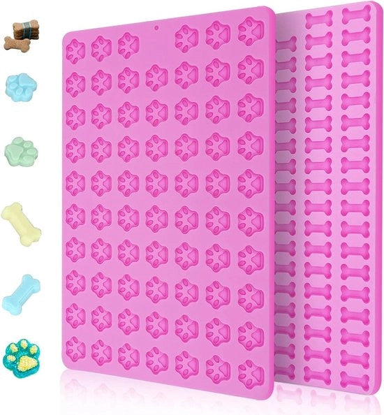 Mat di cottura per biscotti per cani - 2 pezzi, 106 fori mini ossicini e 69 mini zampe di cane - mat di cottura in silicone