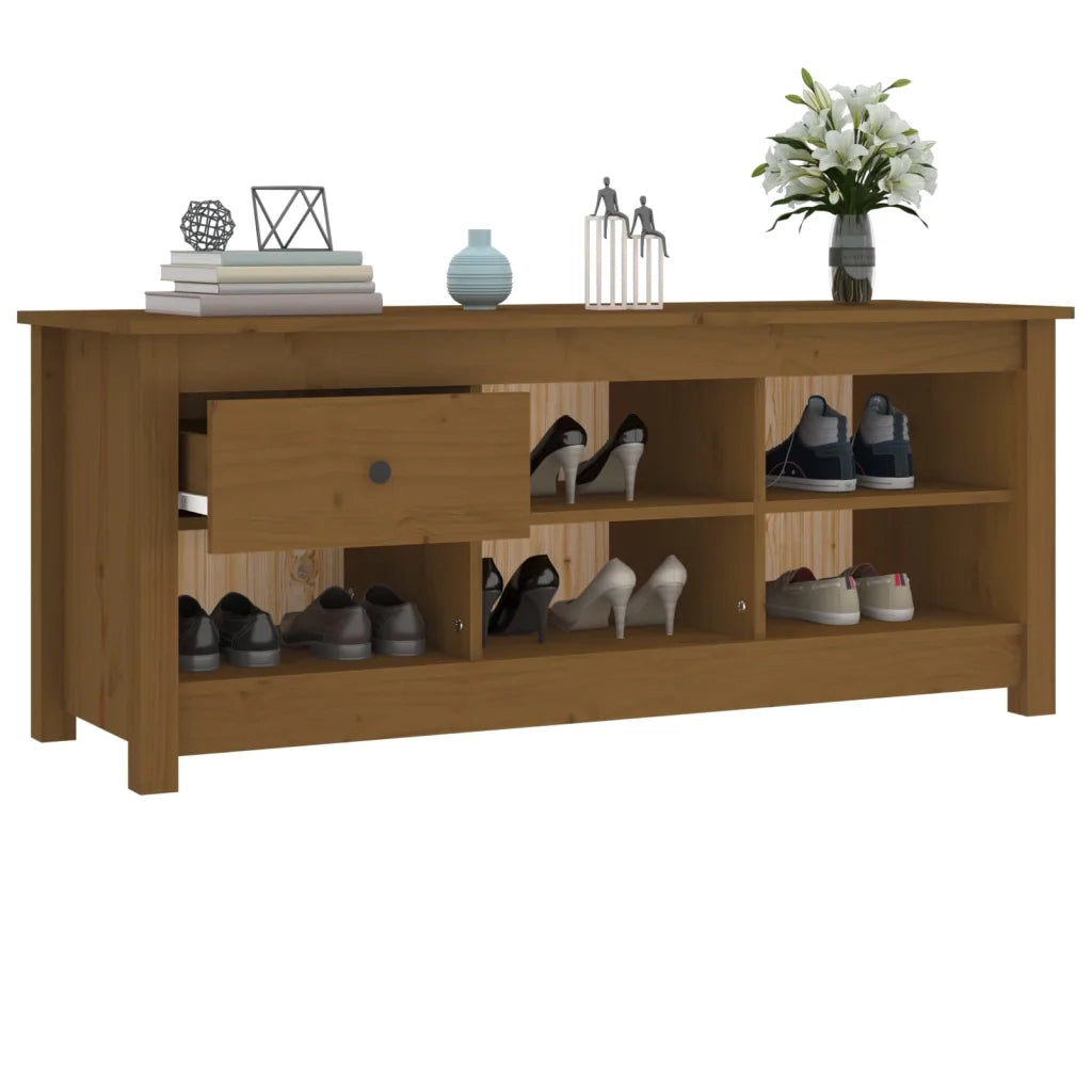 Scarpiera Marrone Ambra 110x38x45,5cm in Legno Massello di Pino 814597