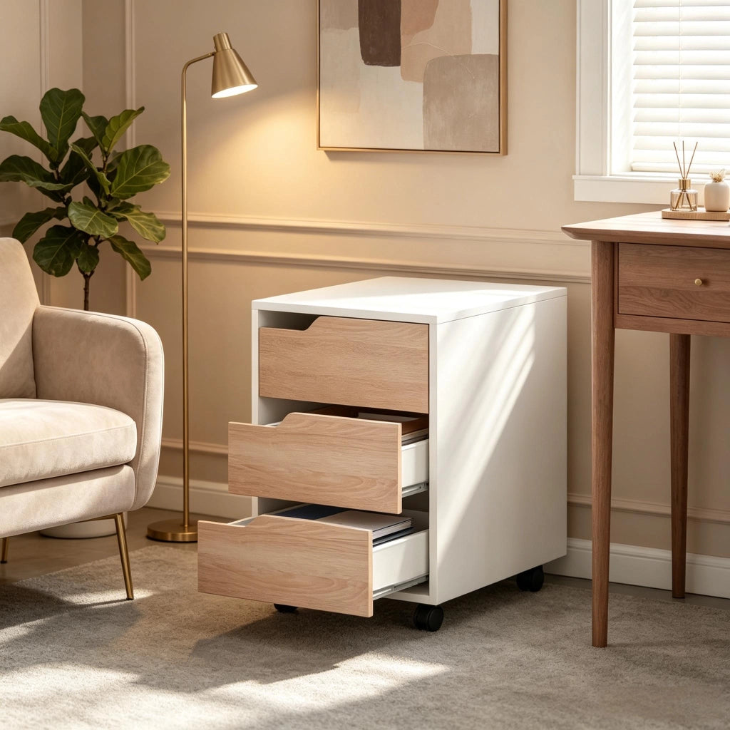 Mobile credenza versatile, pratico contenitore su ruote, schedario mobile (solo con schedario)