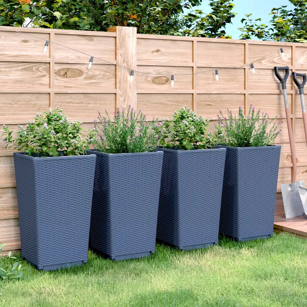 Fioriere da Giardino 4 pz Grigio Blu 32,5x32,5x57 cm in PP 367851