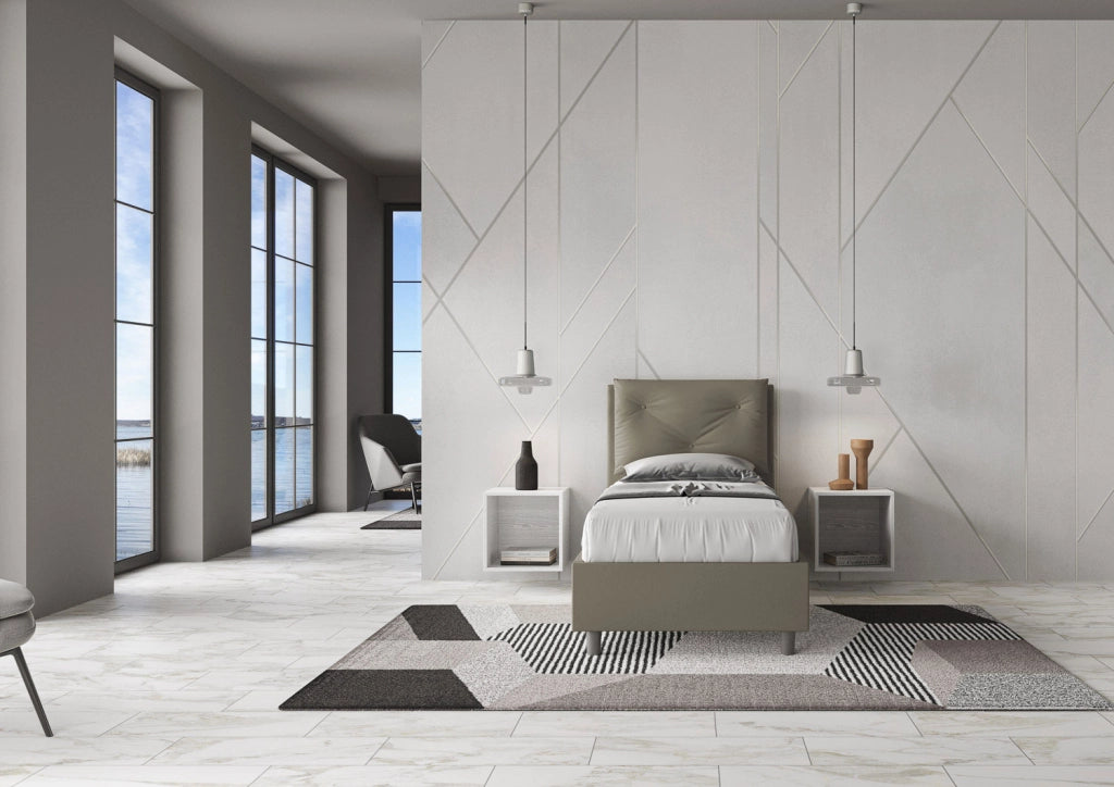 BS COM Letto singolo contenitore imbottito 80x210 similpelle cappuccino