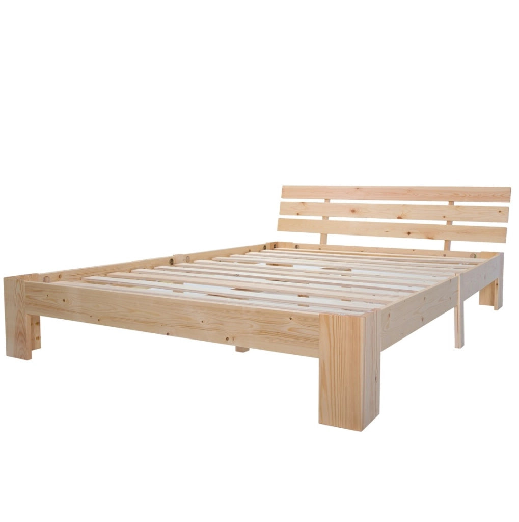 Letto matrimoniale 140x200 cm; design rustico con rete; legno; colore naturale; senza materasso