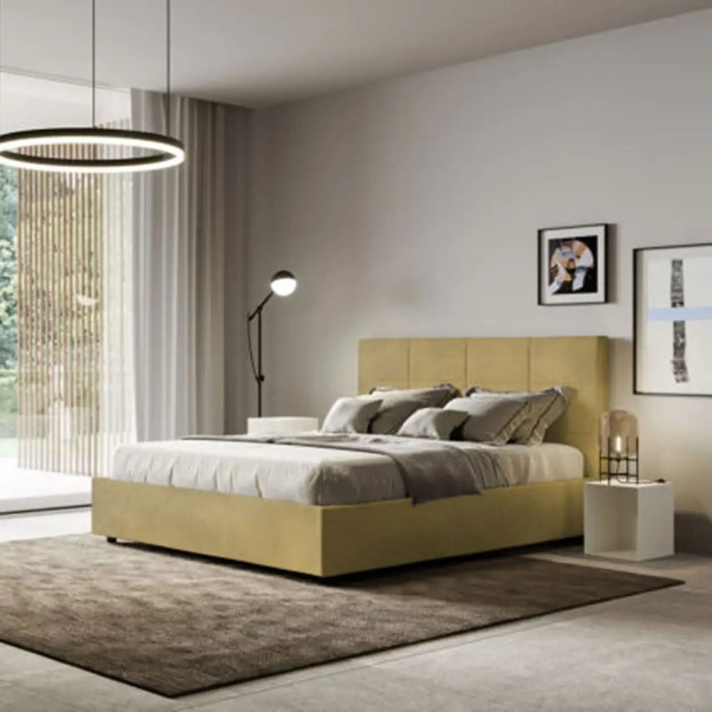 Letto matrimoniale senza rete imbottito 160x210 microfibra ocra Mika