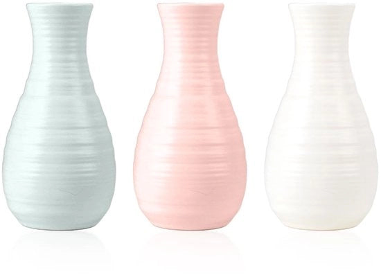 Decorazione da Tavolo a Forma di Vaso - 3 Pezzi - Aspetto Ceramico - Contenitore per Fiori - Leggero - Materiale Sostenibile - 20 cm di Altezza - Vaso per Fiori