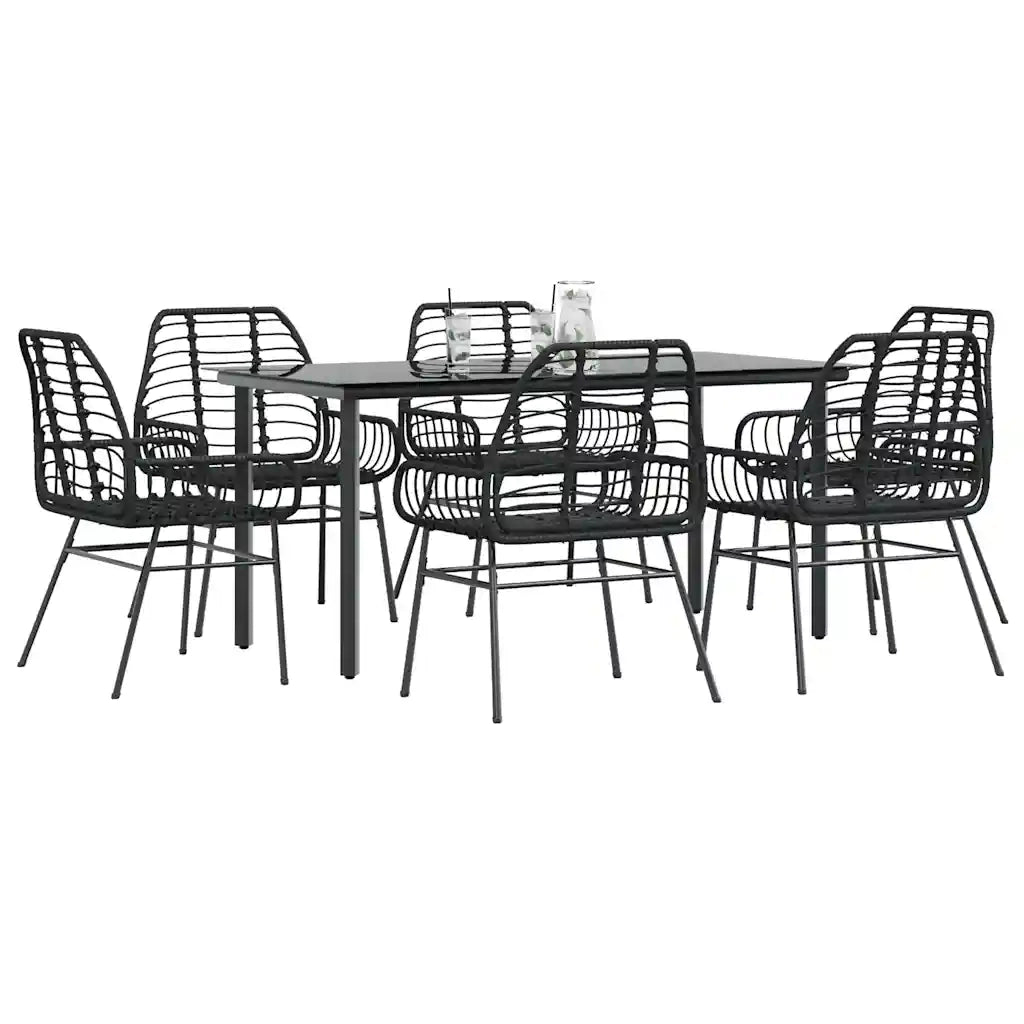 vidaXL Set Pranzo da Giardino 7 pz Nero Polyrattan Vetro