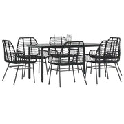 vidaXL Set Pranzo da Giardino 7 pz Nero Polyrattan Vetro