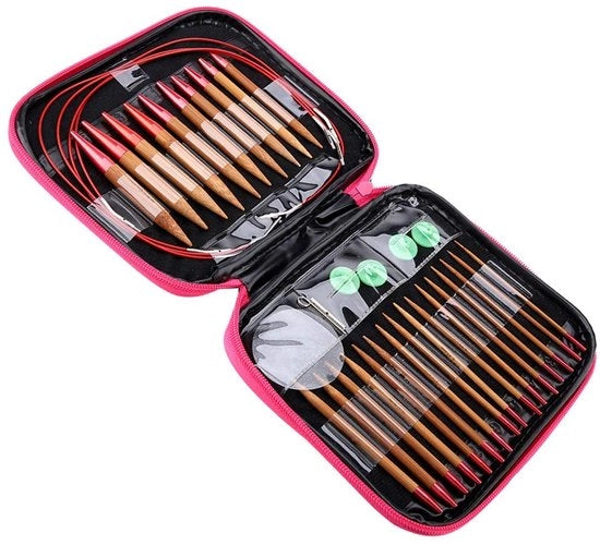 Set di aghi per cucire a roncola - Verkocht in bambù - Alluminio - Leggero - Tas in PU - Duraturo e inox - Aghi per cucire a roncola