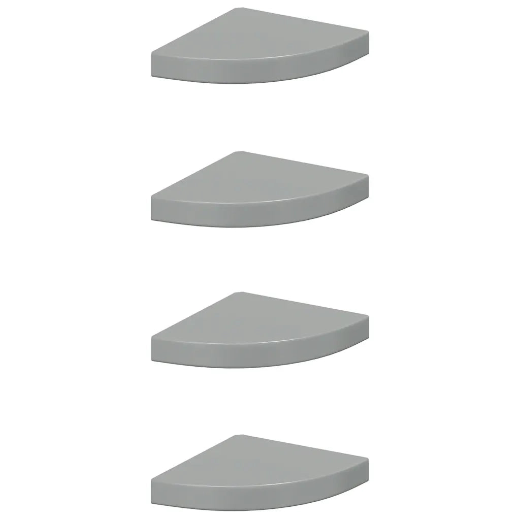 Scaffali Angolari a Parete 4 pz Grigio Lucido 25x25x3,8 cm MDF 323894