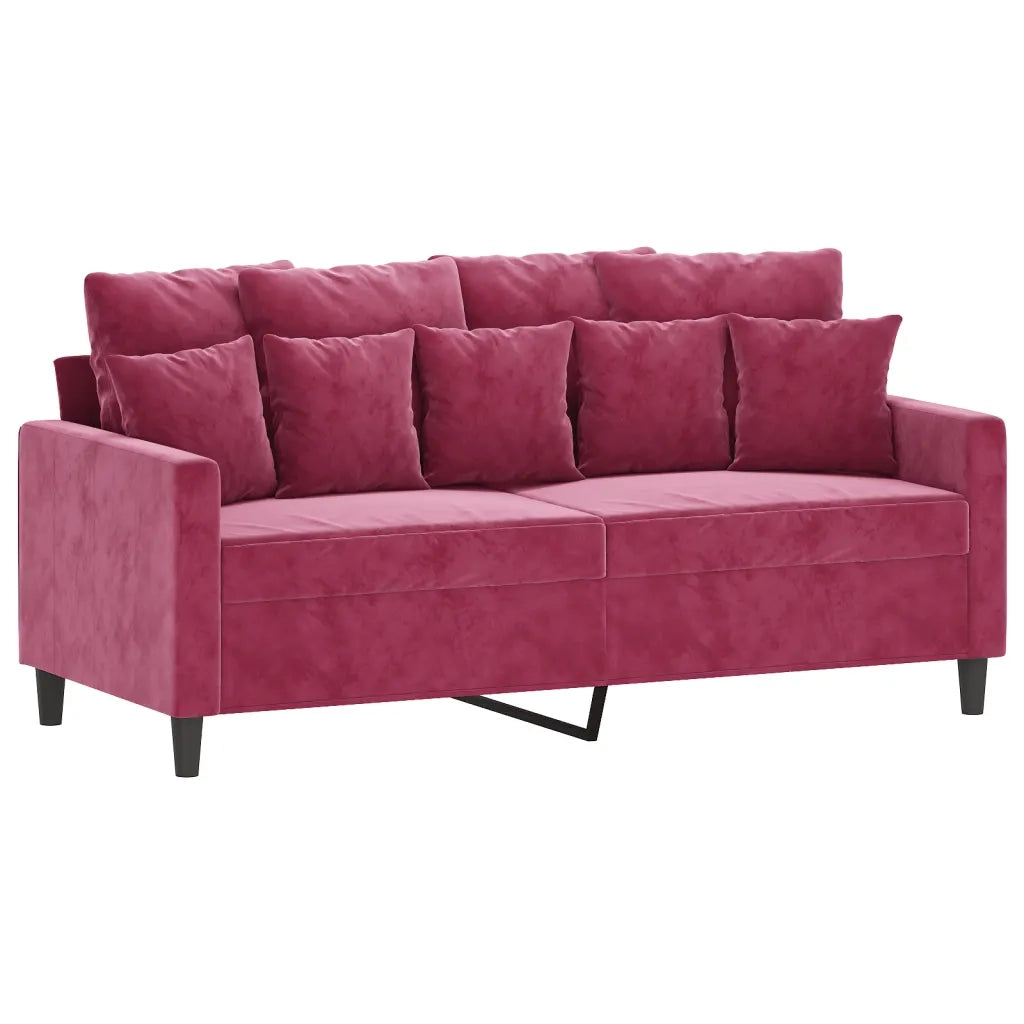 Set di Divani 3 pz con Cuscini Rosso Vino in Velluto