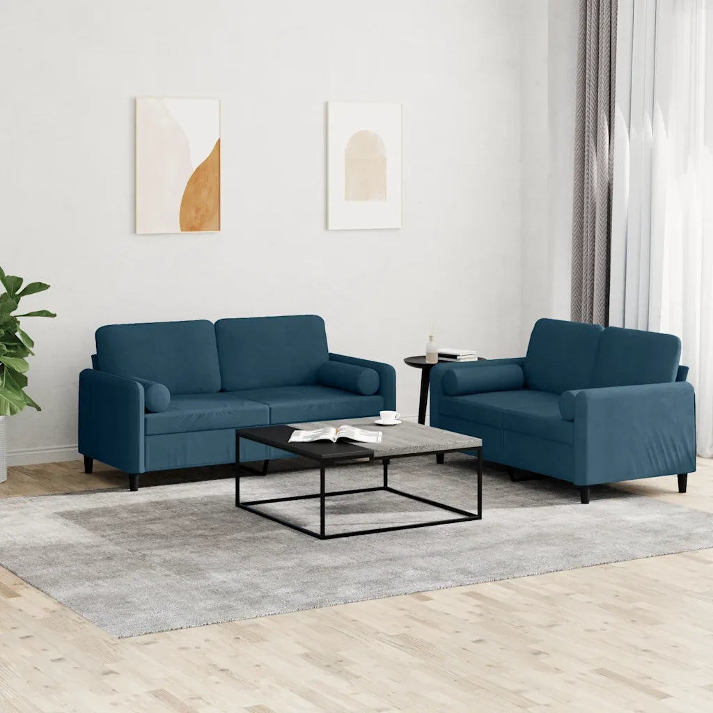 Set di Divani 2 pz con Cuscini Blu in Vellutocod mxl 106692