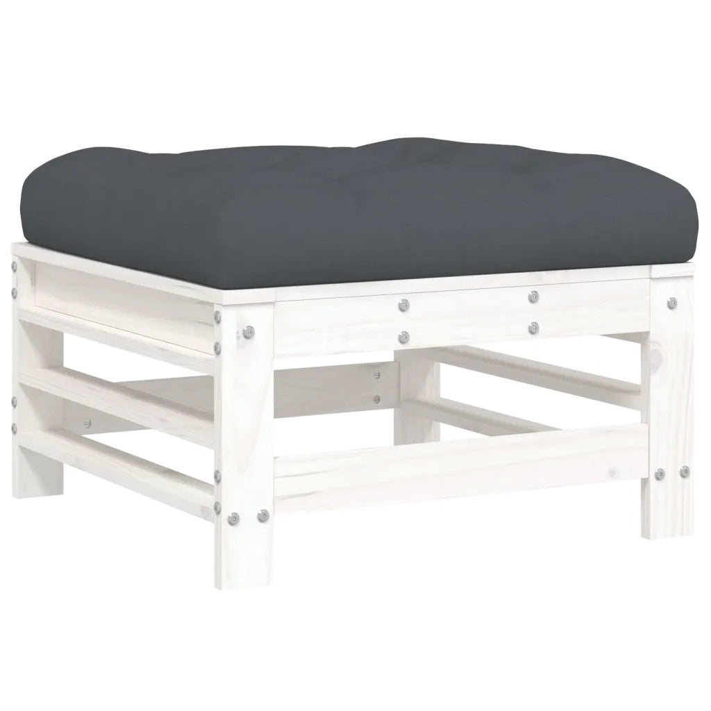 Set Divani da Giardino 3pz | Set Salotto da Giardino con Cuscini in Legno Massello Bianco