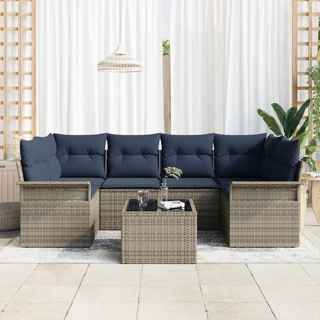 Set Divano da Giardino con cuscino 7 pcs Grigio polyrattan