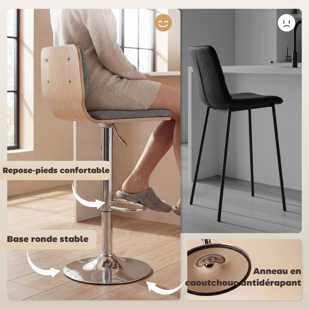 Sgabelli da Bar Regolabili in Altezza con Poggiapiedi e Schienale ¨C zephmum ¨C Grigio 41x47,5x81-102cm