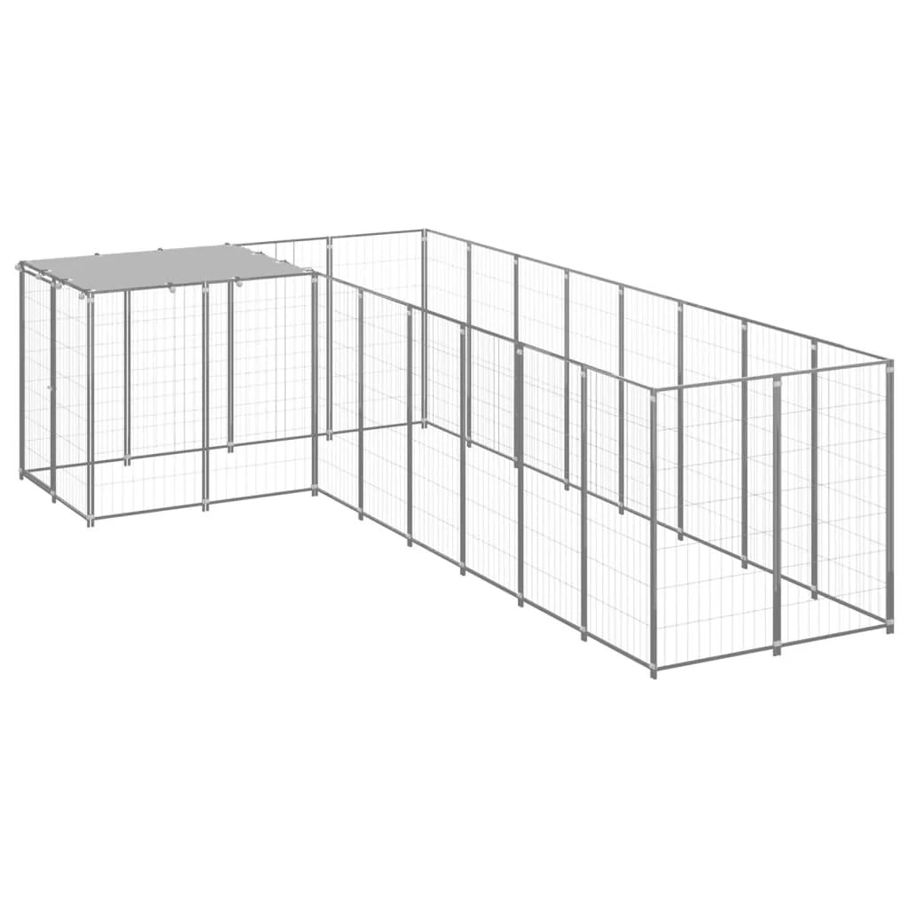 Recinto per animali da esterno per cani in acciaio color argento 6,05 m² 02_0000293