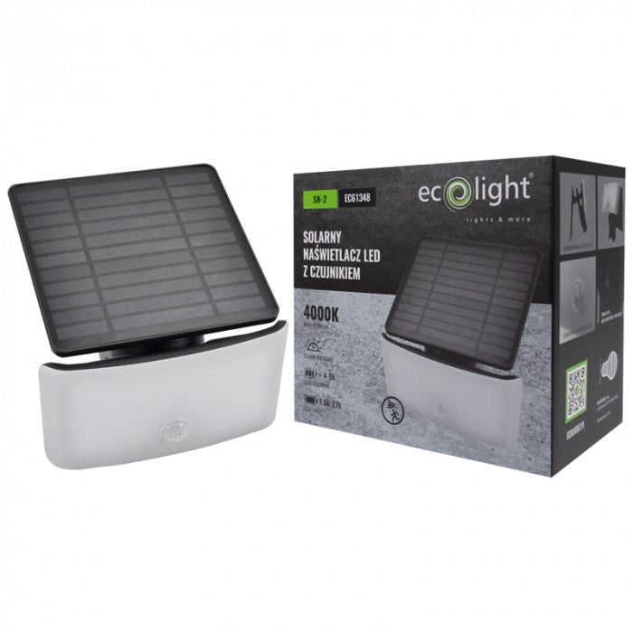 Faretto solare LED 600lm PIR 4000K IP44 Ecolight regolabile