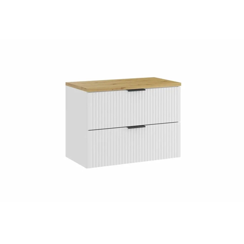 Set da bagno NOXERA 80 cm – Mobile sospeso bianco alpino con piano per lavabo in rovere chiaro