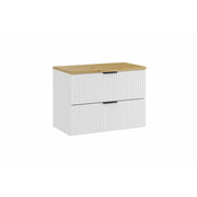 Set da bagno NOXERA 80 cm – Mobile sospeso bianco alpino con piano per lavabo in rovere chiaro