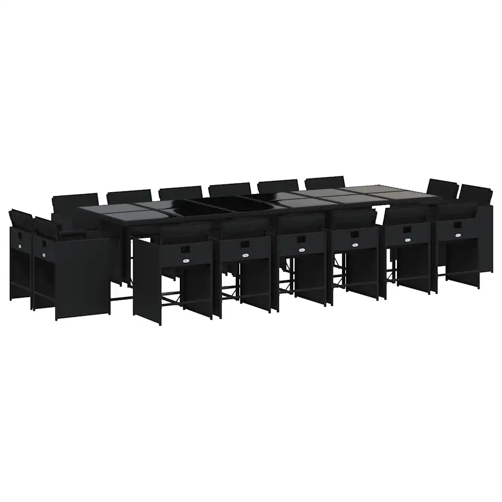 Set da Pranzo da Giardino 17 pz con Cuscini Nero in Polyrattan 3211243