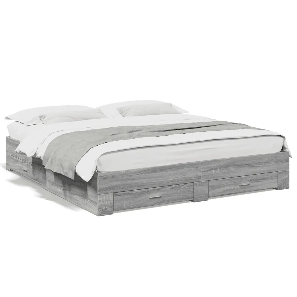 Giroletto Cassetti-Struttura Letto con contenitore Grigio Sonoma 200x200 cm Legno Multistrato 178942