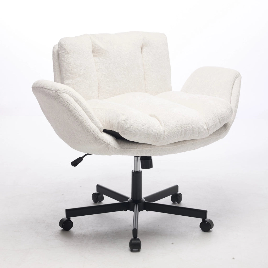 Sedia da ufficio girevole in ciniglia con altezza regolabile e braccioli ribaltabili beige 74 × 53 × 37 cm