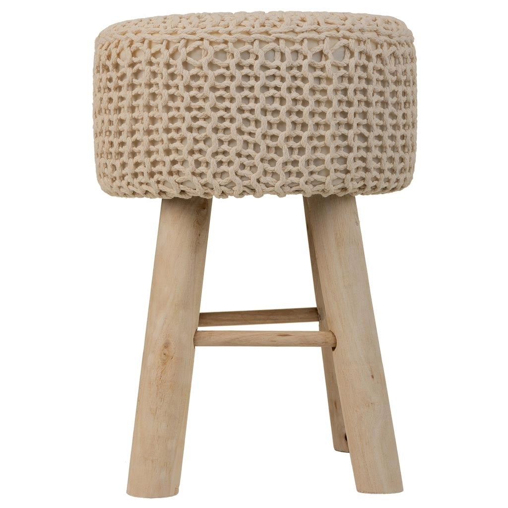 Sgabello in cotone intrecciato e legno marrone 32x32x44h