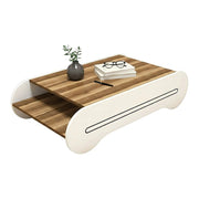 Tavolino da salotto Anz, Tavolo basso da caffè, Portariviste per divano, Ripiano da soggiorno, 120x64h30 cm, Noce e Bianco