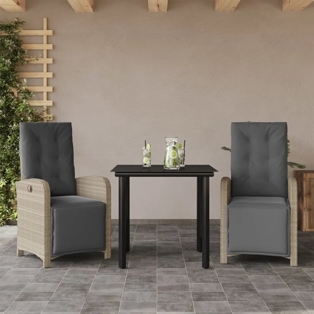 Set da Bistr¨° 3 pz | Set Salotto da Giardino con Cuscini Grigio Chiaro in Polyrattan