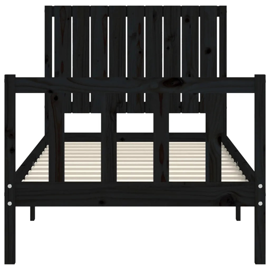 Giroletto con Testiera Nero Single in Legno Massello 3192915