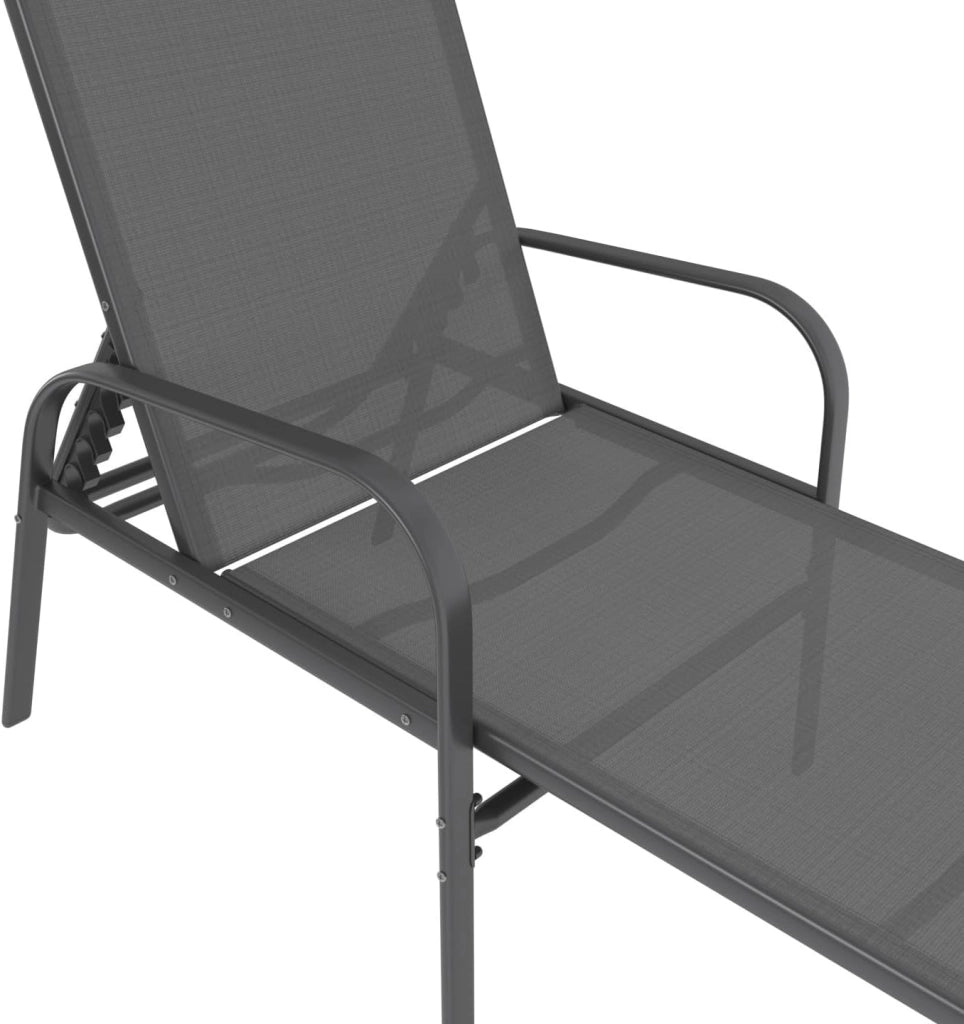 Set di 2 lettini da Giardino reclinabili FIDJI in Acciaio Grigio Antracite e Tessuto Grigio