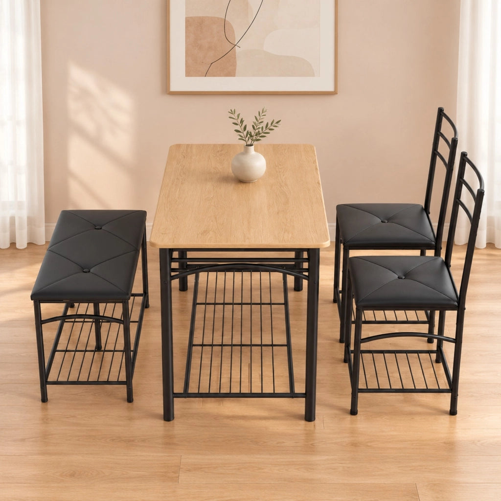 Set da pranzo 4 posti salvaspazio con vani portaoggetti in metallo rustico