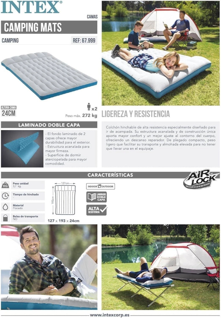 Intex 67999 Materasso Gonfiabile Camping Laminato Matrimoniale 193x127x24 cm Portata 272 Kg colore Blu Grigio