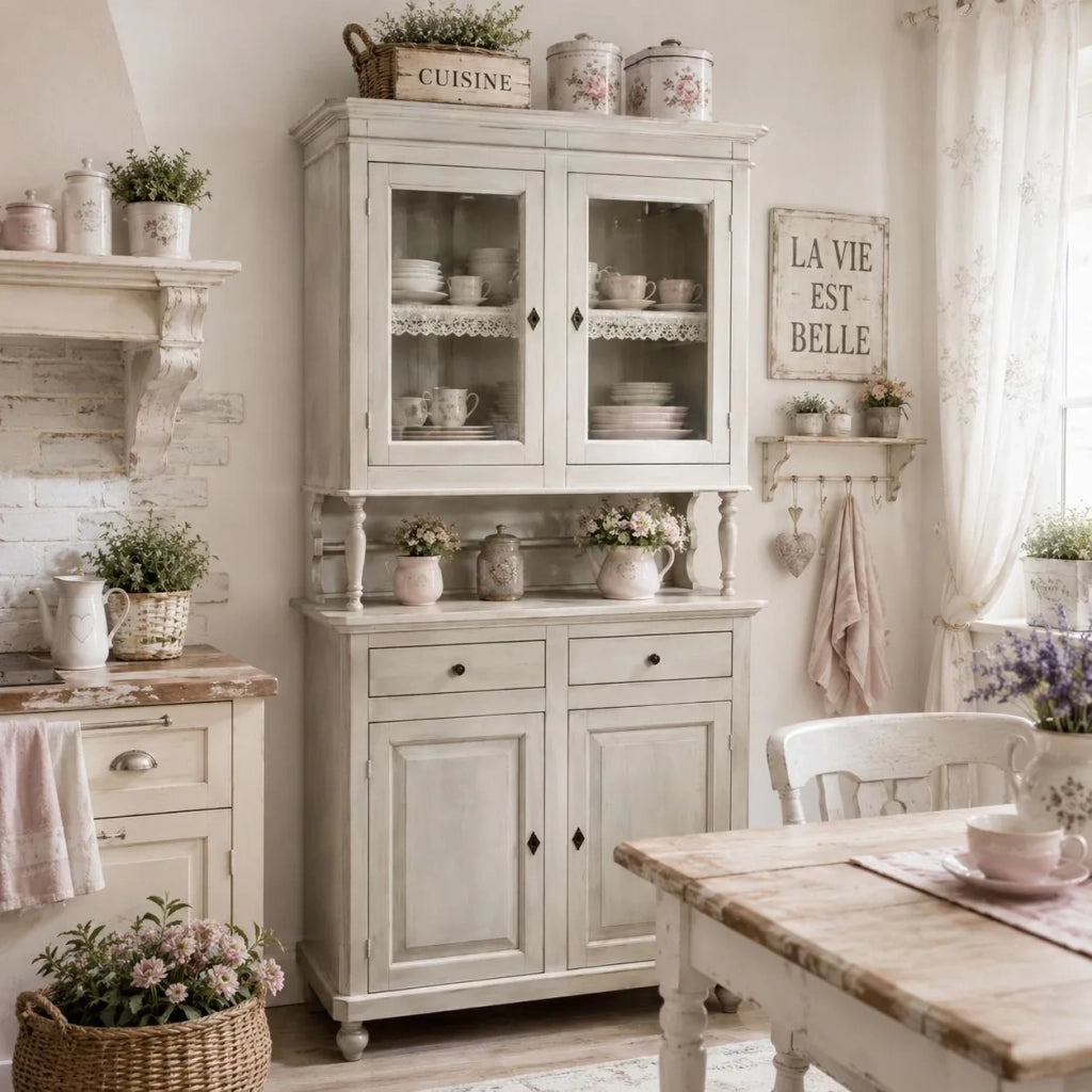 Cristalliera in legno bianco shabby 104x43x208 - Mobili 2G