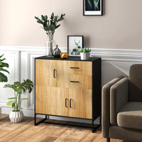 Credenza Mobile Basso Multiuso con 3 Armadietti e 2 Cassetti 80x35x88 cm Nero e color Legno
