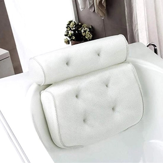 Cuscino per la testa - Cuscino di supporto - Rilassamento in bagno - 6 Viti di fissaggio - 37,6 x 31,9 cm - Bianco