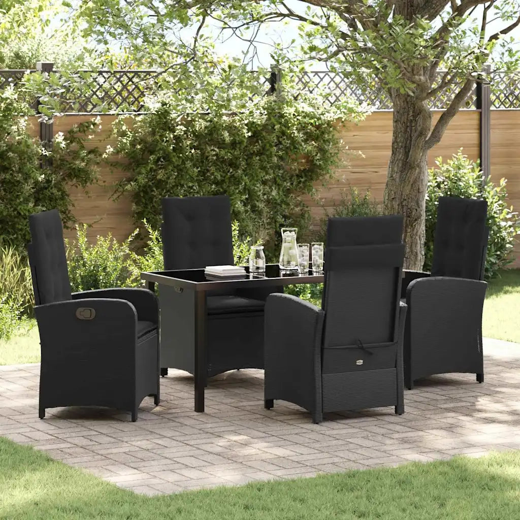 Set da Pranzo per Giardino con cuscino 5 pcs Nero polyrattan 3380262