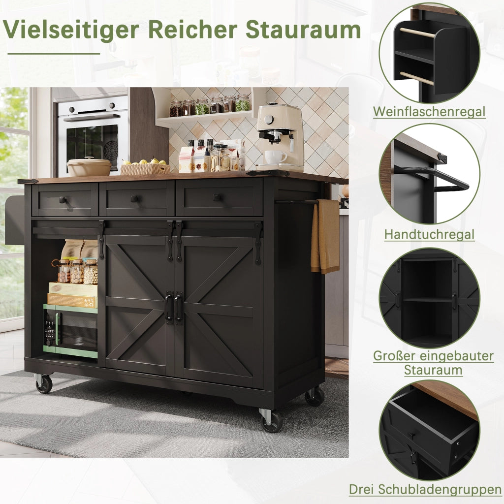 ISOLA DA CUCINA 140x73x94 cm In MDF Nero con 3 cassetti e ante scorrevoli