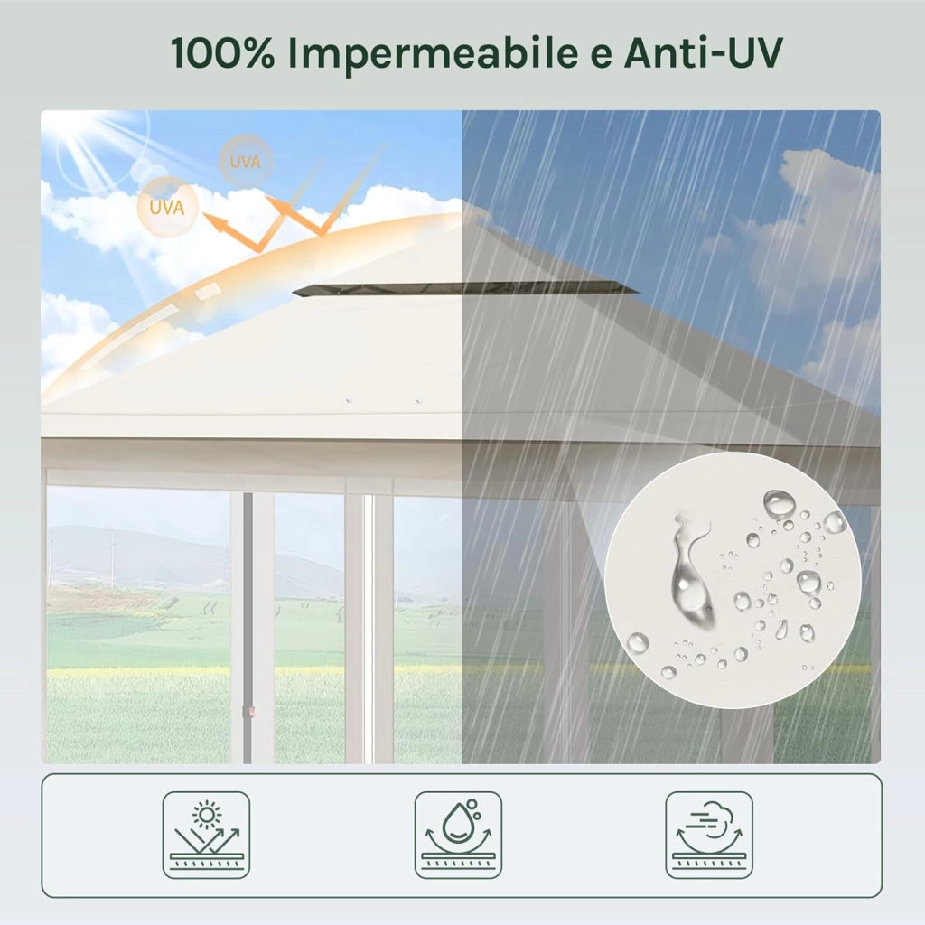 Gazebo da Giardino per Esterni, Gazebo 3x3 Pieghevole Idrorepellente, con Zanzariera Rimovibile, Doppio Tetto, Borsa per Trasporto, Resistente ai Raggi UV, Beige