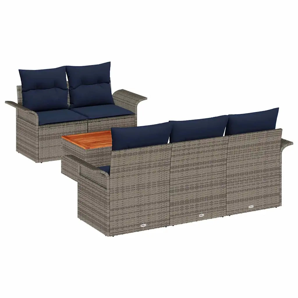 Set Divano da Giardino 6 pcs Grigio e Blu Navy polyrattan 3355938