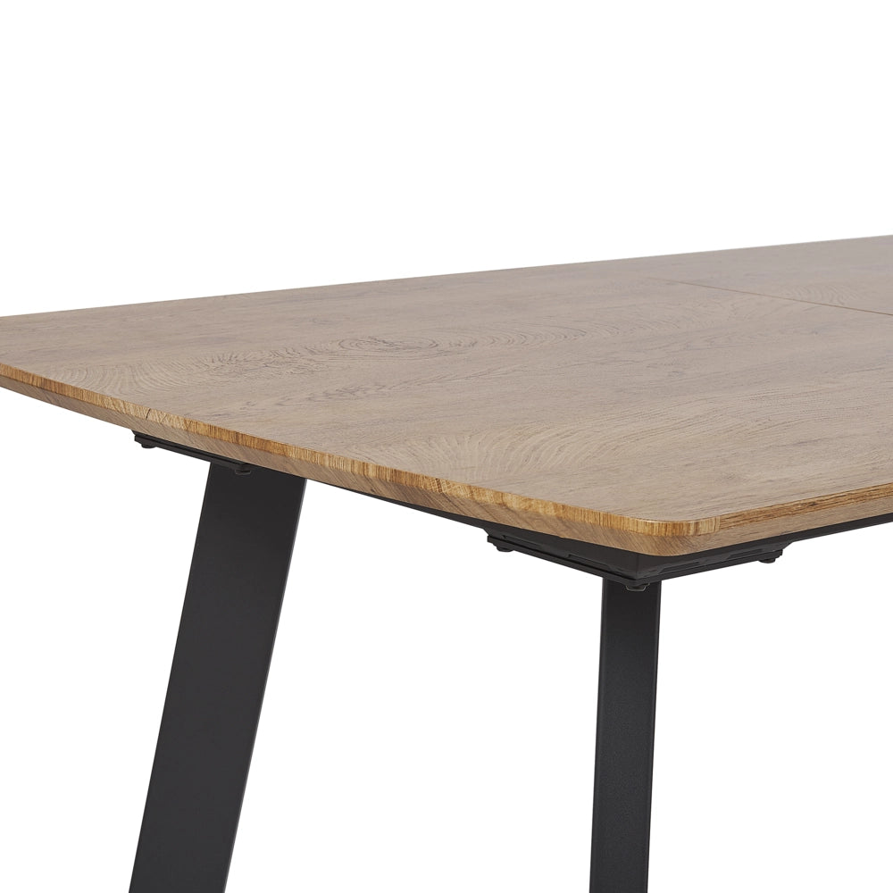 Tavolo da Pranzo Allungabile Piano in Legno Scuro e Gambe in Metallo Nero 160/200 cm