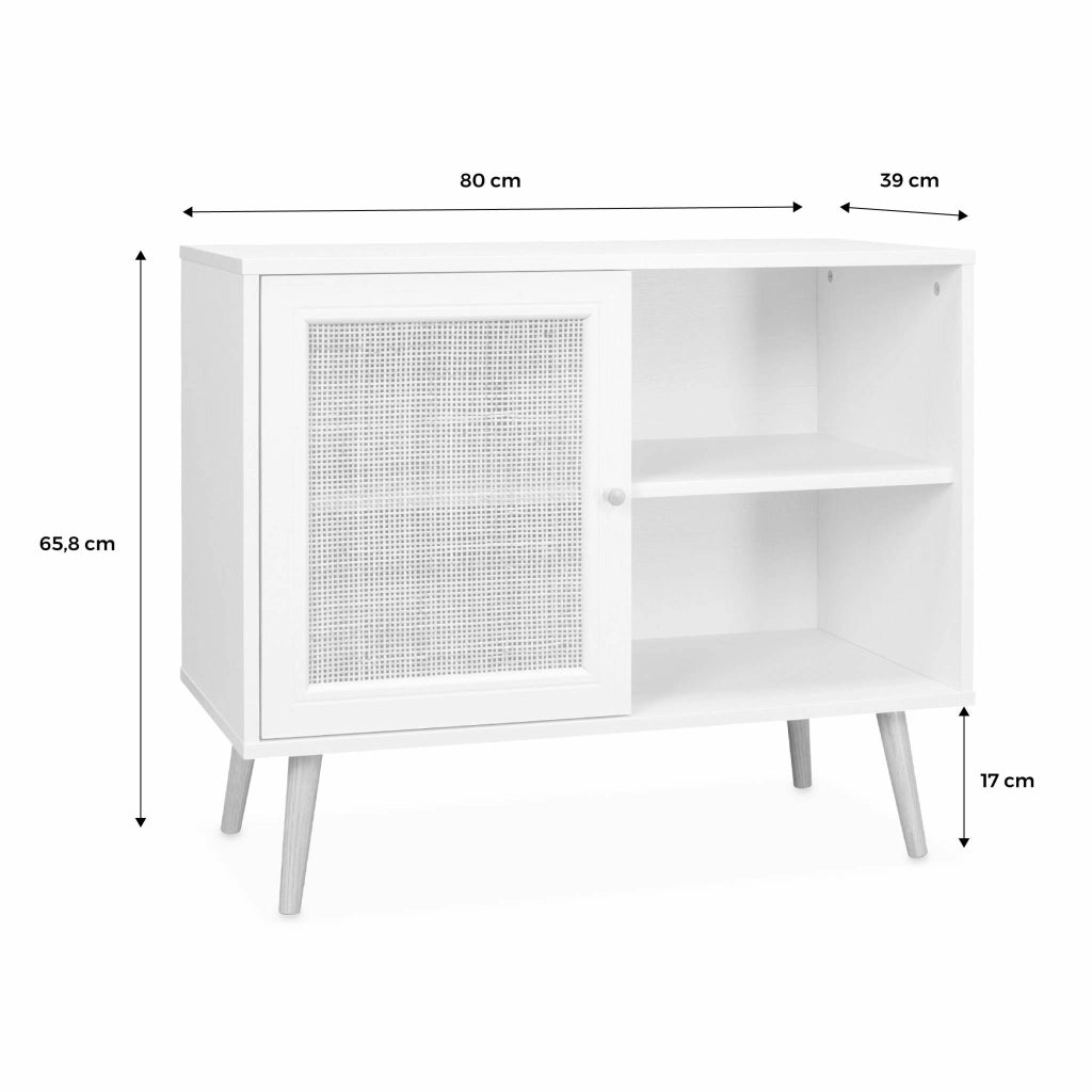 Credenza in cannage, 1 anta, 80cm, nero