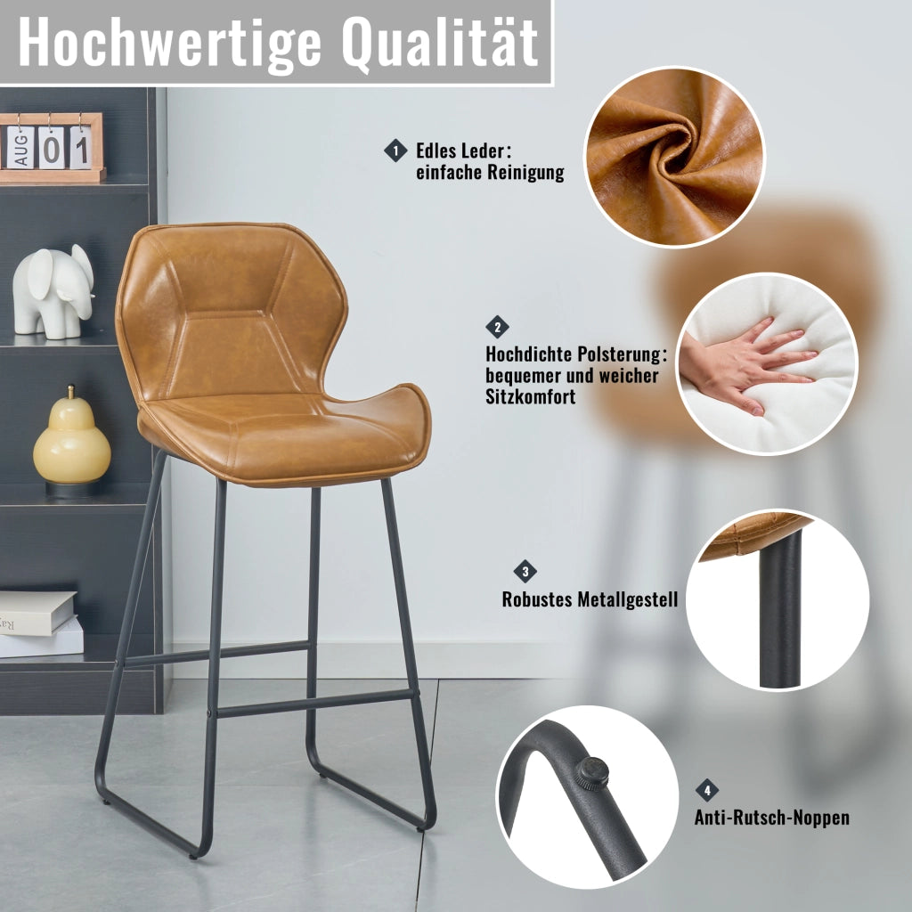 SGABELLO BAR Set da 2 pezzi in similpelle con schienale 66x42x51 cm Marrone