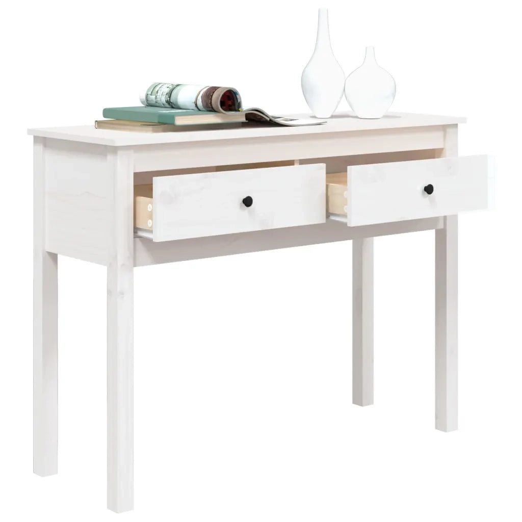 Tavolo Consolle Bianco 100x35x75 cm in Legno Massello di Pino 814615