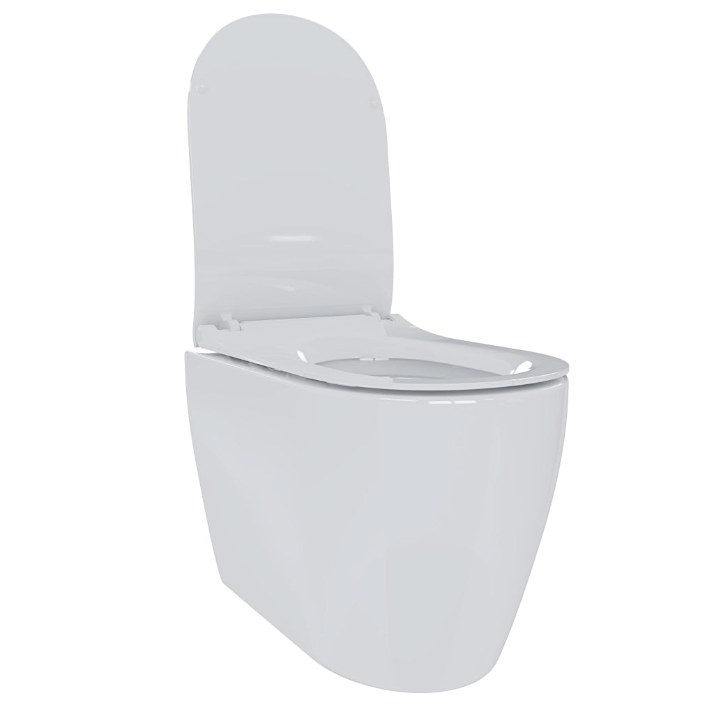 Coppia WC E Bidet Filo Parete Sanitari Moderni In Ceramica Con Copriwater Soft Close Chiusura Ammortizzata Design Elegante Per Arredo Bagno Colore Bianco Lucido