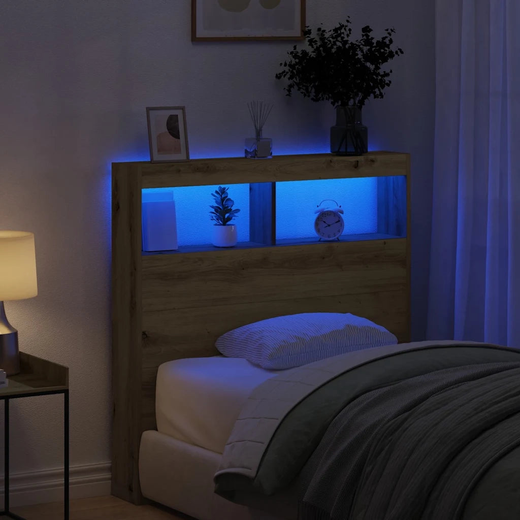 vidaXL Testiera con Contenitore a LED Rovere Artigianale 100x17x102 cm