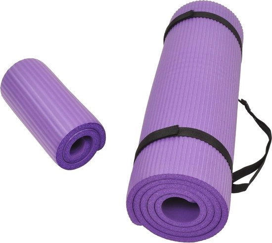 Mat Yogacentro Multifunzionale con Protezione Ginocchia e Cinturino di Portata - Mattonella Antiscivolo per Allenamento e Palestra (Blu Scuro)