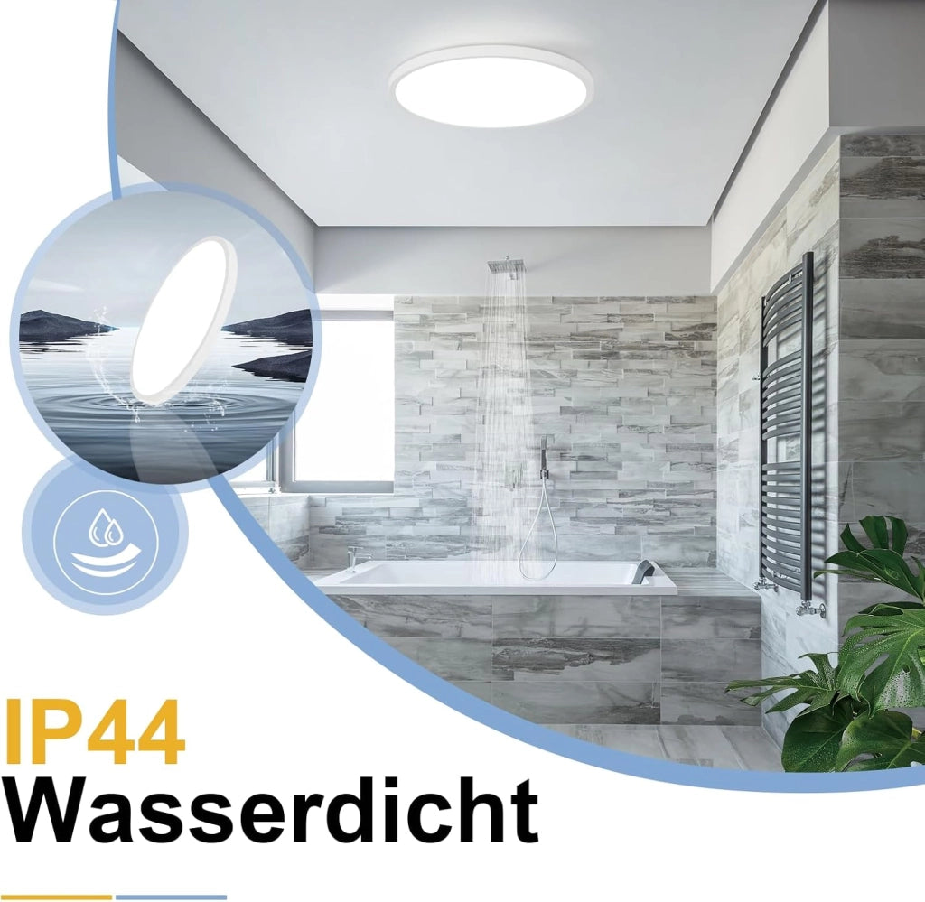 ZMH Lampada da soffitto plafoniera LED bagno 30 cm rotonda piatta 18W