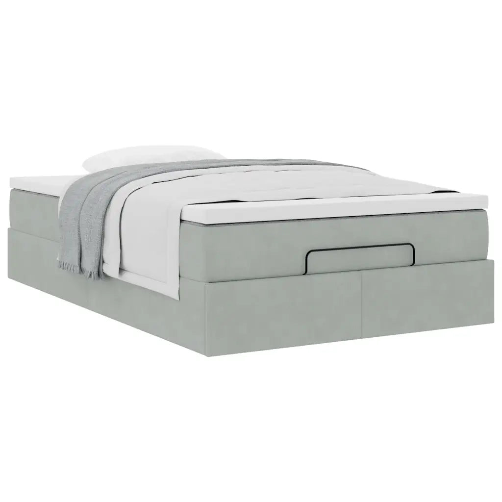 Pouf Letto con Materasso Grigio Chiaro 120x190 cm in Velluto