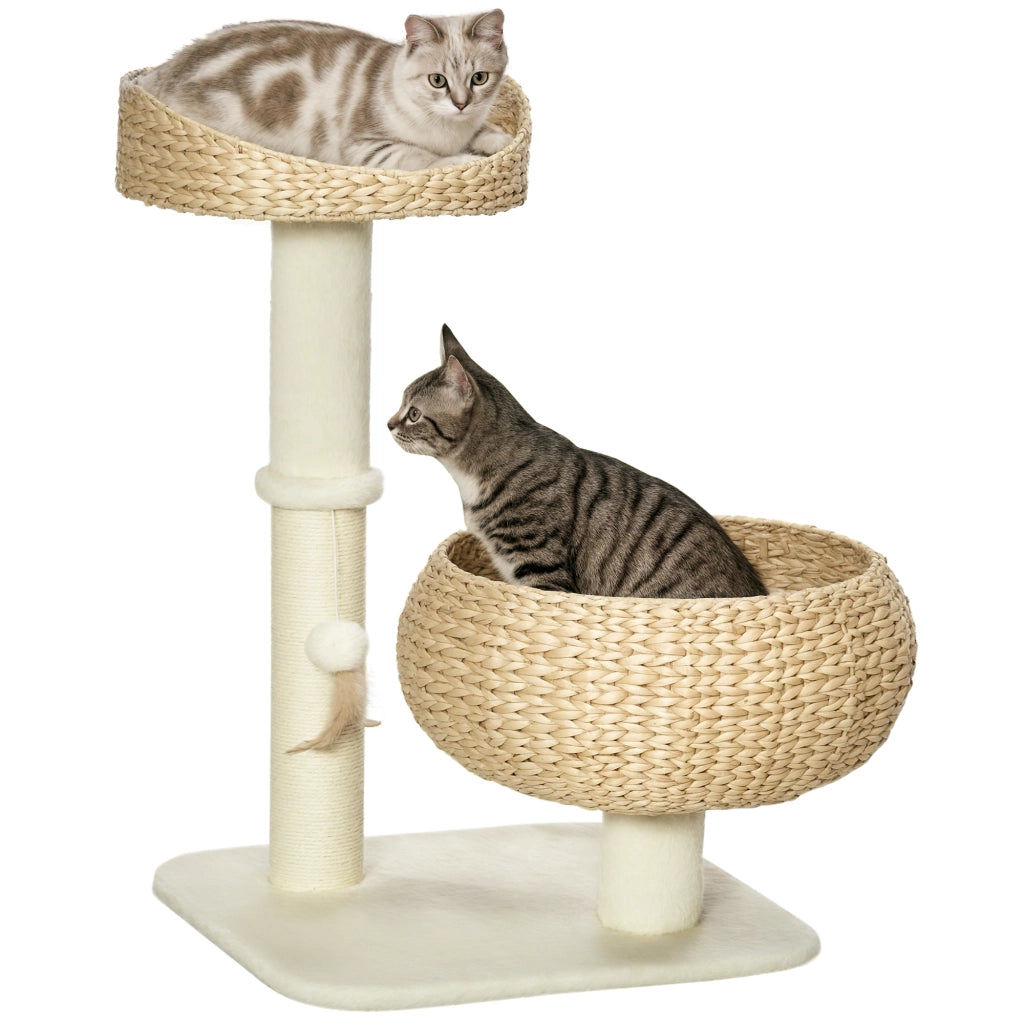 Tiragraffi per gatti a 2 livelli con palla sospesa ¨C zephmum ¨C grigio, sisal, 72x40x40 cm