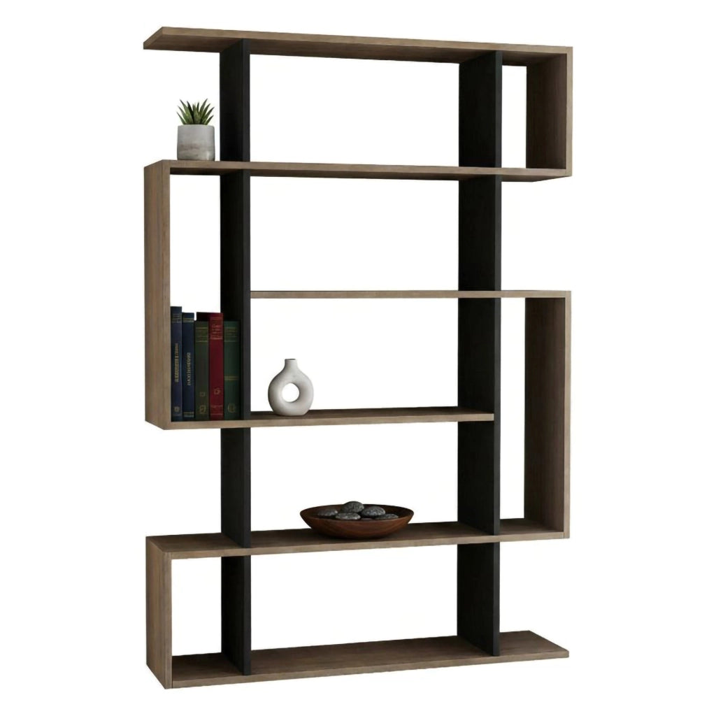 Libreria Agamermis, Scaffale da ufficio, Mobile portalibri, Biblioteca, 110x26h161 cm, Quercia e Antracite